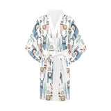 lama Alpaca cactus hand drawn pattern Women's Short Kimono Robe