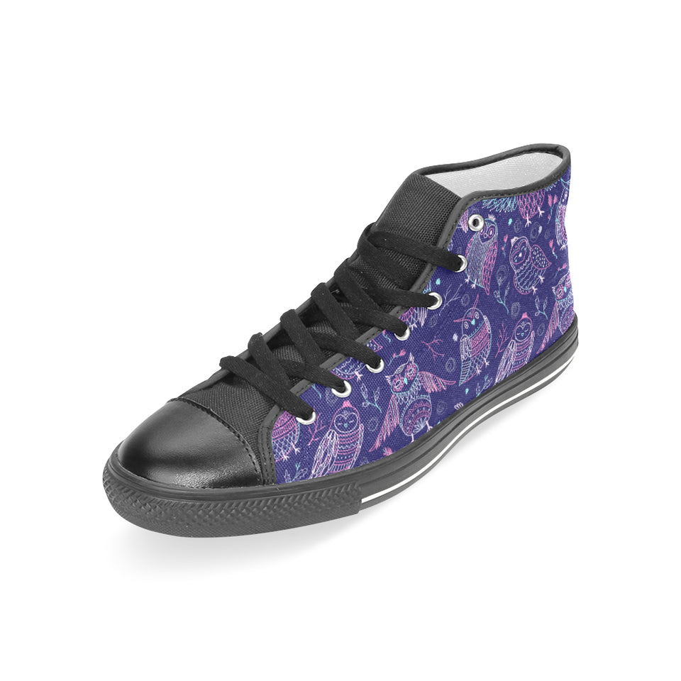 Cute owls pattern boho style ornament Women's High Top Canvas Shoes Black