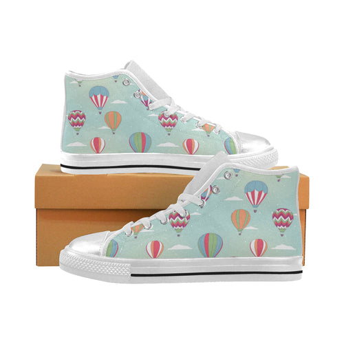 Hot Air Balloon design Pattern Women's High Top Canvas Shoes White