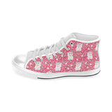 Maneki neko cat sakura pink background Men's High Top Canvas Shoes White