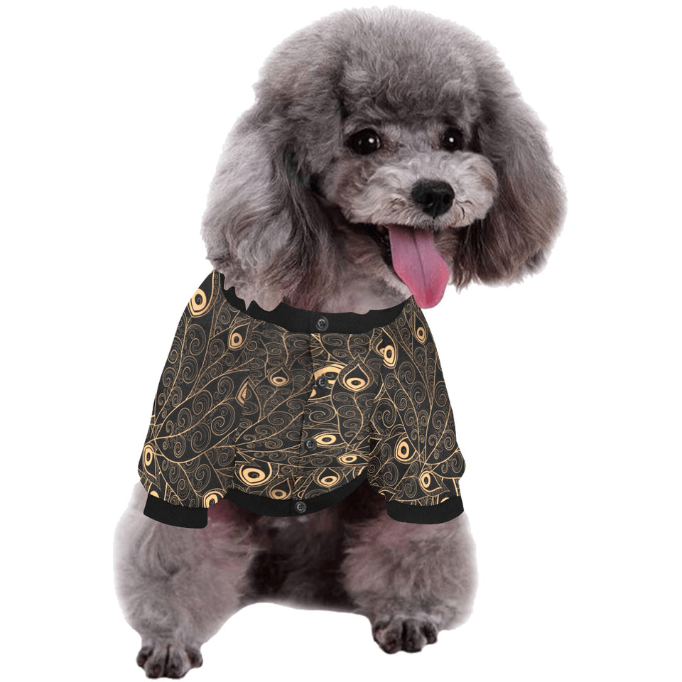 Gold peacock feather pattern All Over Print Pet Dog Round Neck Fuzzy Shirt
