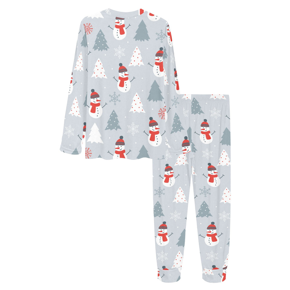Snowman christmas tree snow gray background Women's All Over Print Pajama Set
