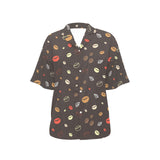 Coffee bean leave pattern Women's All Over Print Hawaiian Shirt
