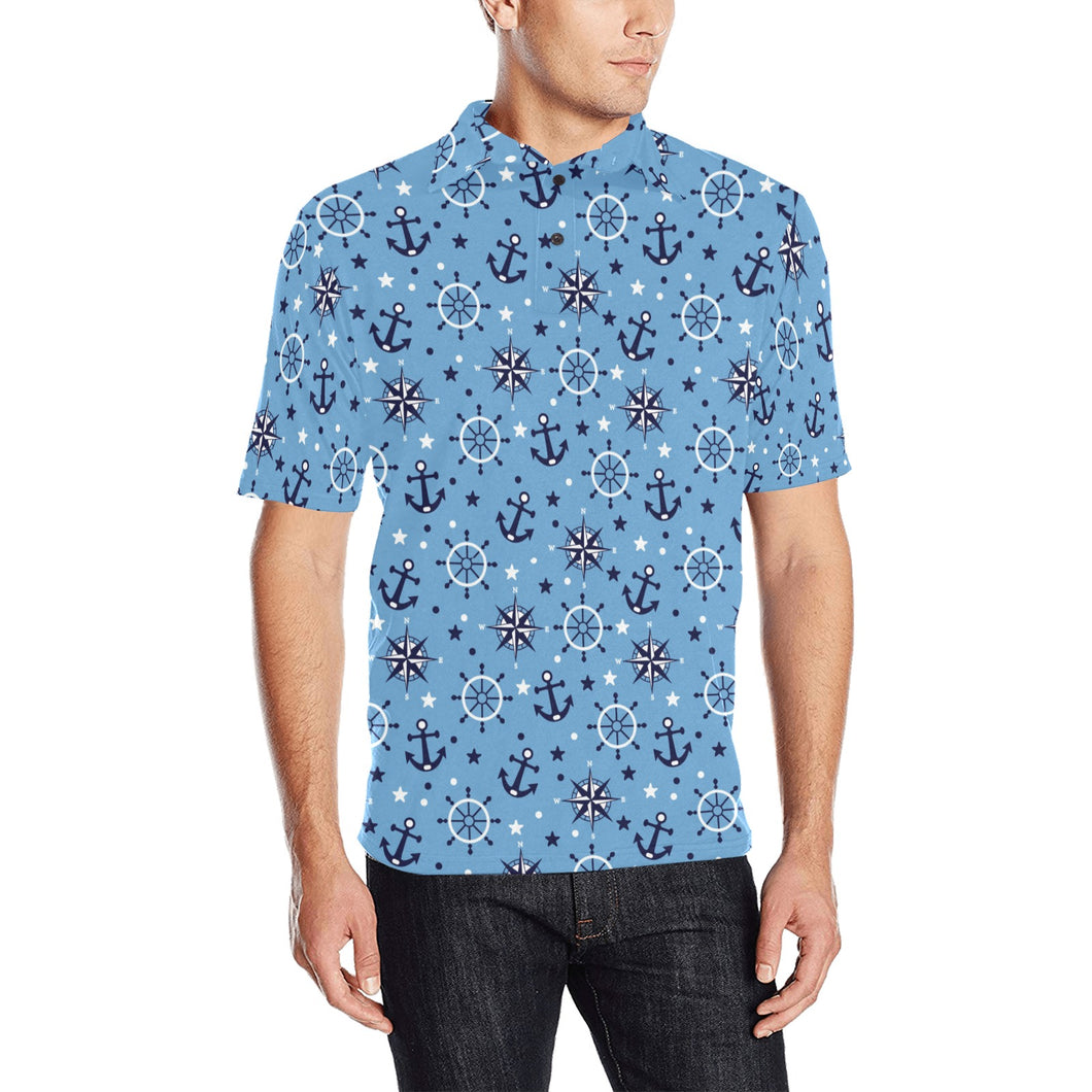 Anchors rudder compass star nautical pattern Men's All Over Print Polo Shirt