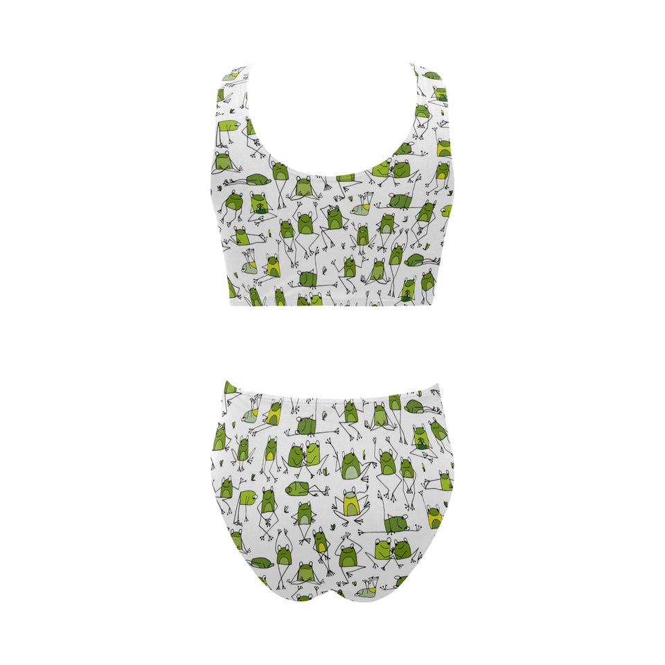 Sketch funny frog pattern Chest Bowknot High Waisted Bikini Swimsuit