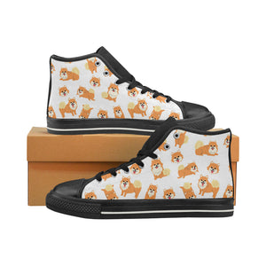 Brown pomeranian pattern Women's High Top Canvas Canvas Shoes Black