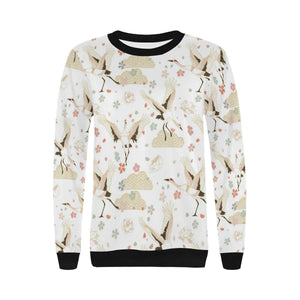 Beautiful Japanese cranes pattern Women's Crew Neck Sweatshirt