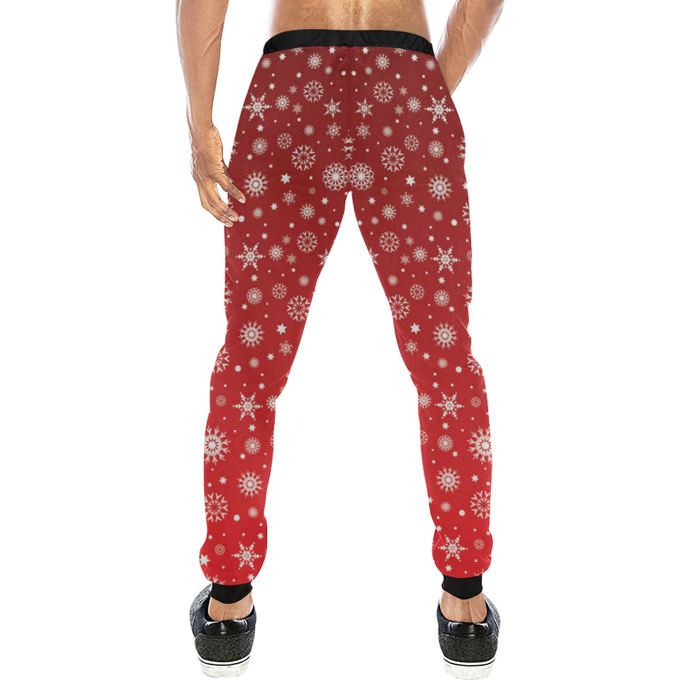 Snowflake pattern red background Unisex Casual Sweatpants