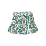 Cute sloths tropical palm leaves white background Unisex Bucket Hat