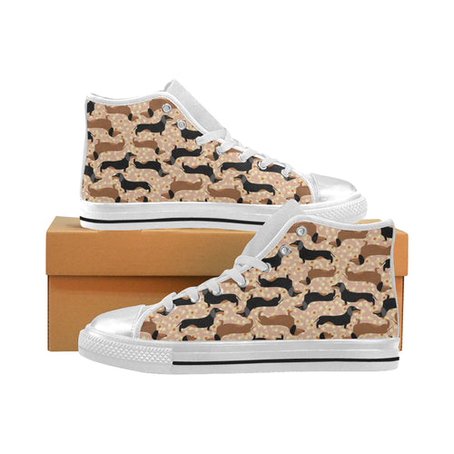 Dachshund floral background Women's High Top Canvas Shoes White