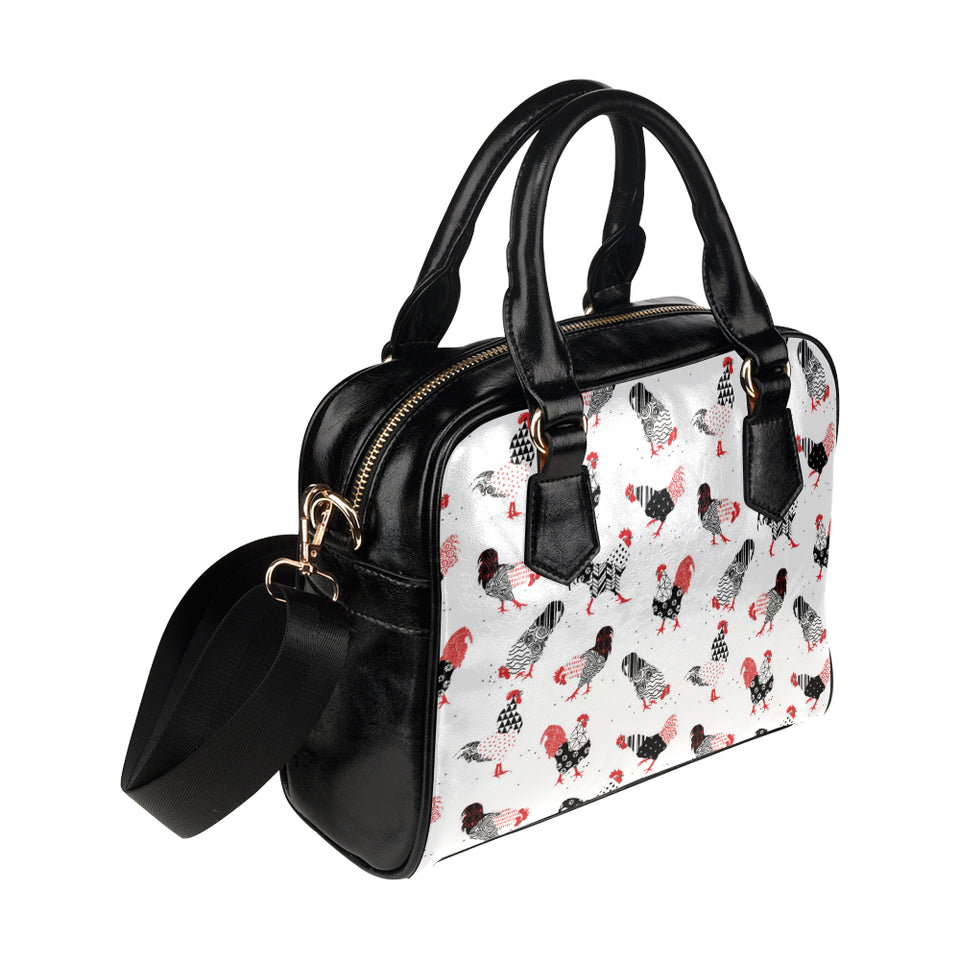 Cool rooster chicken cock floral ornament backgrou Shoulder Handbag