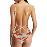 Red Bonsai gray sun japanese pattern Women's One-Piece Swimsuit