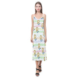 Cute hand drawn mermaid V-Neck Open Fork Long Dress