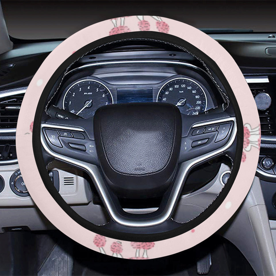 Poodle dog pink color theme Car Steering Wheel Cover