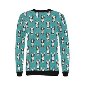Hand drawn boston terrier dog pattern Women's Crew Neck Sweatshirt