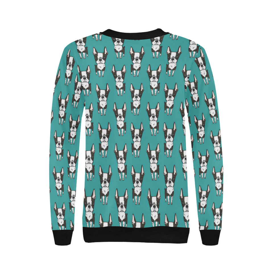 Hand drawn boston terrier dog pattern Women's Crew Neck Sweatshirt