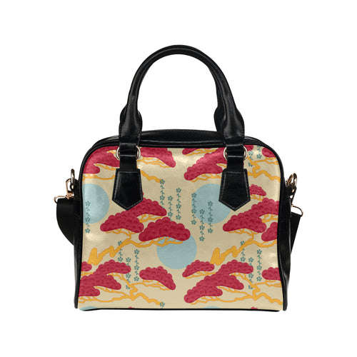 Red Bonsai gray sun japanese pattern Shoulder Handbag