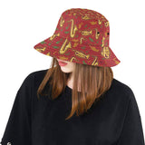 Saxophone cornet pattern red background Unisex Bucket Hat