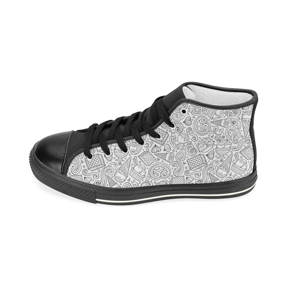 Cartoon hand drawn ice cream black white Women's High Top Canvas Shoes Black
