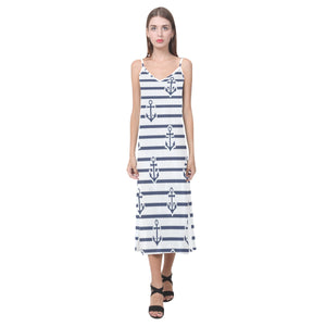 Anchor rope nautical  pattern V-Neck Open Fork Long Dress