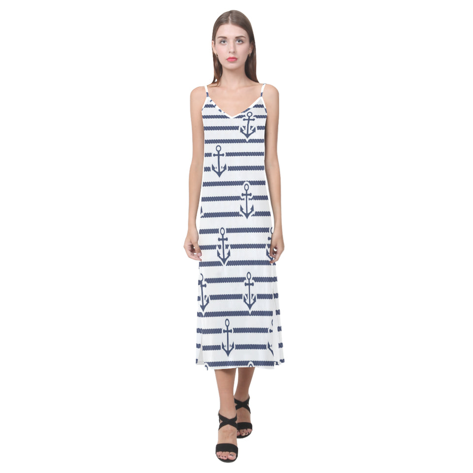Anchor rope nautical  pattern V-Neck Open Fork Long Dress