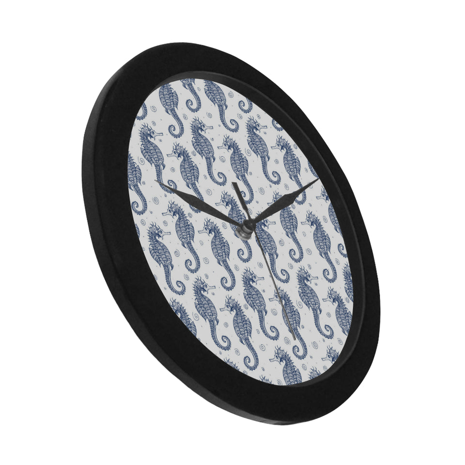 Seahorse pattern background Elegant Black Wall Clock