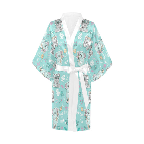 Cute koalas blue background pattern Women's Short Kimono Robe