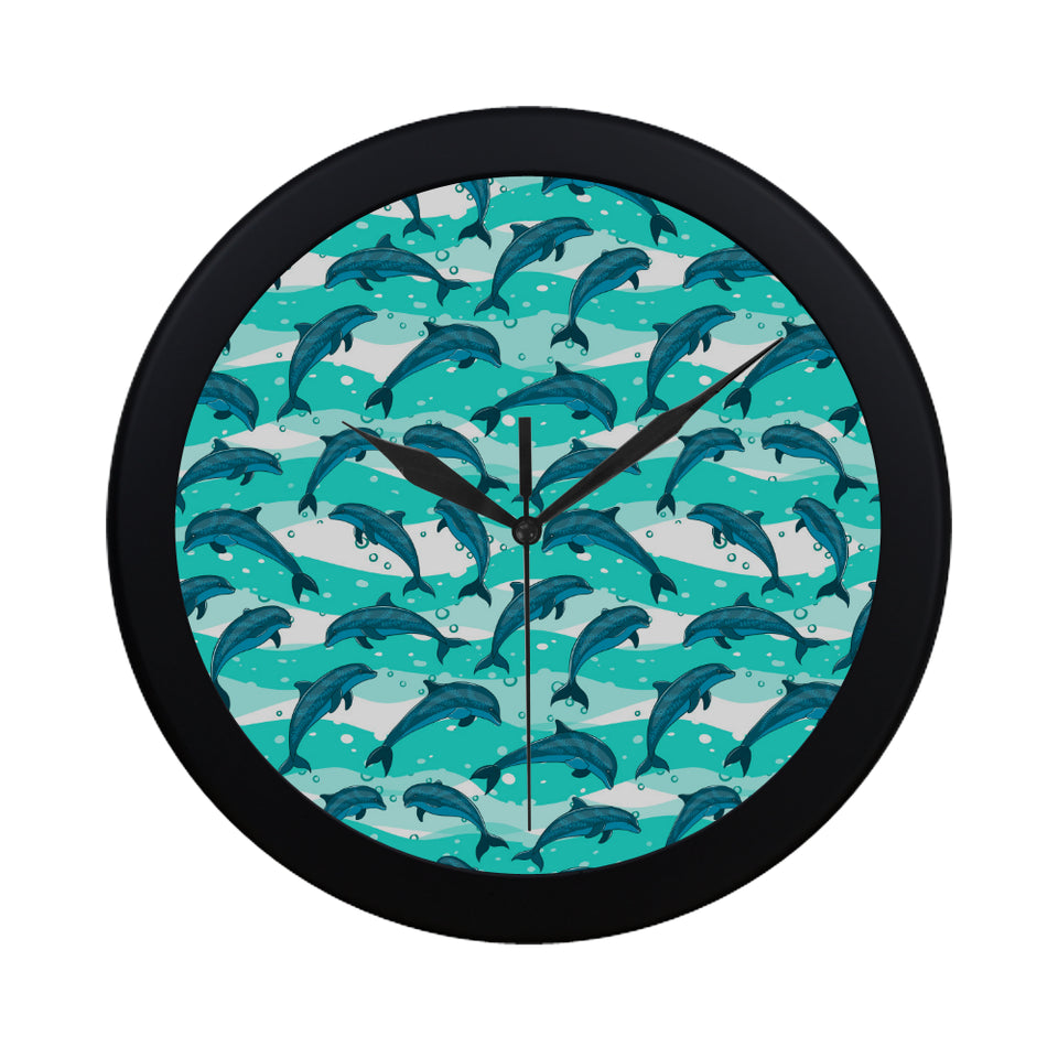 Dolphin sea pattern Elegant Black Wall Clock