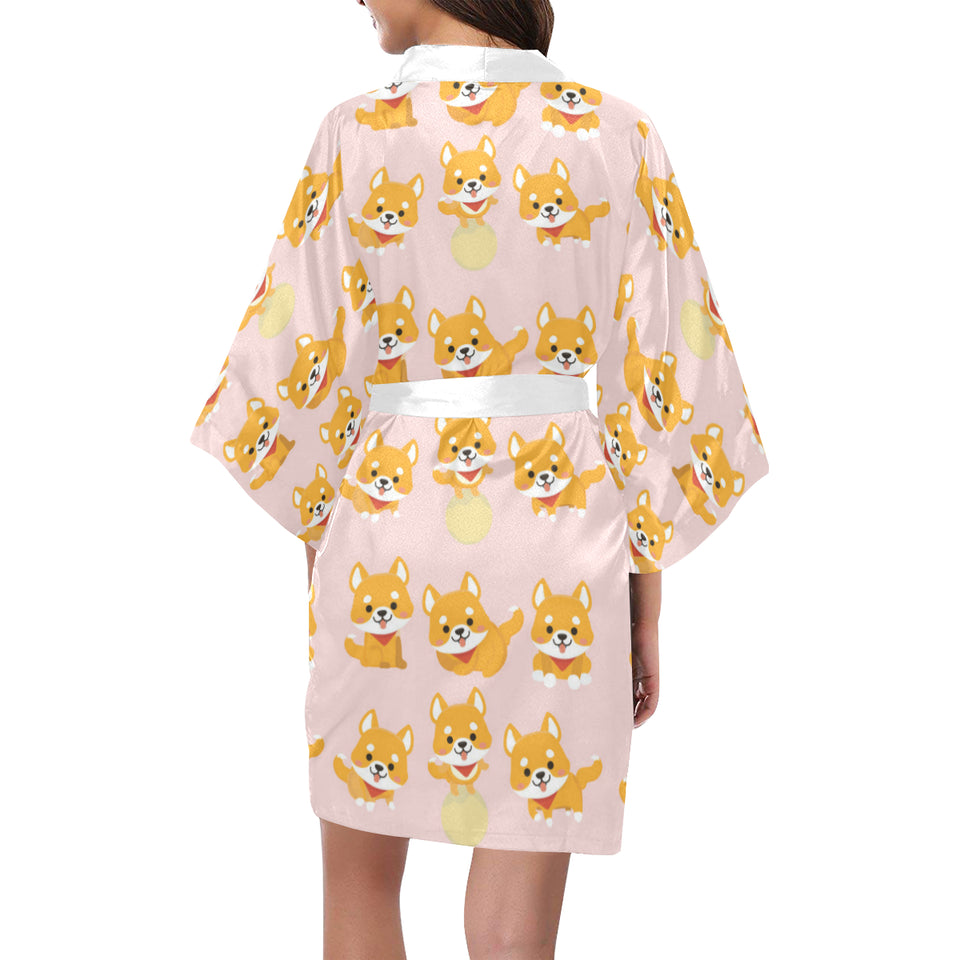Cute shiba inu dog pattern Women's Short Kimono Robe