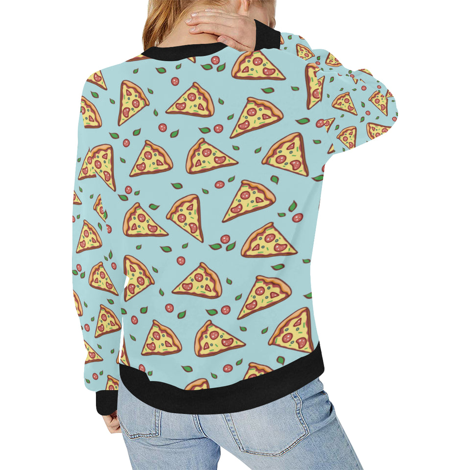 Hand drawn pizza blue background Women's Crew Neck Sweatshirt