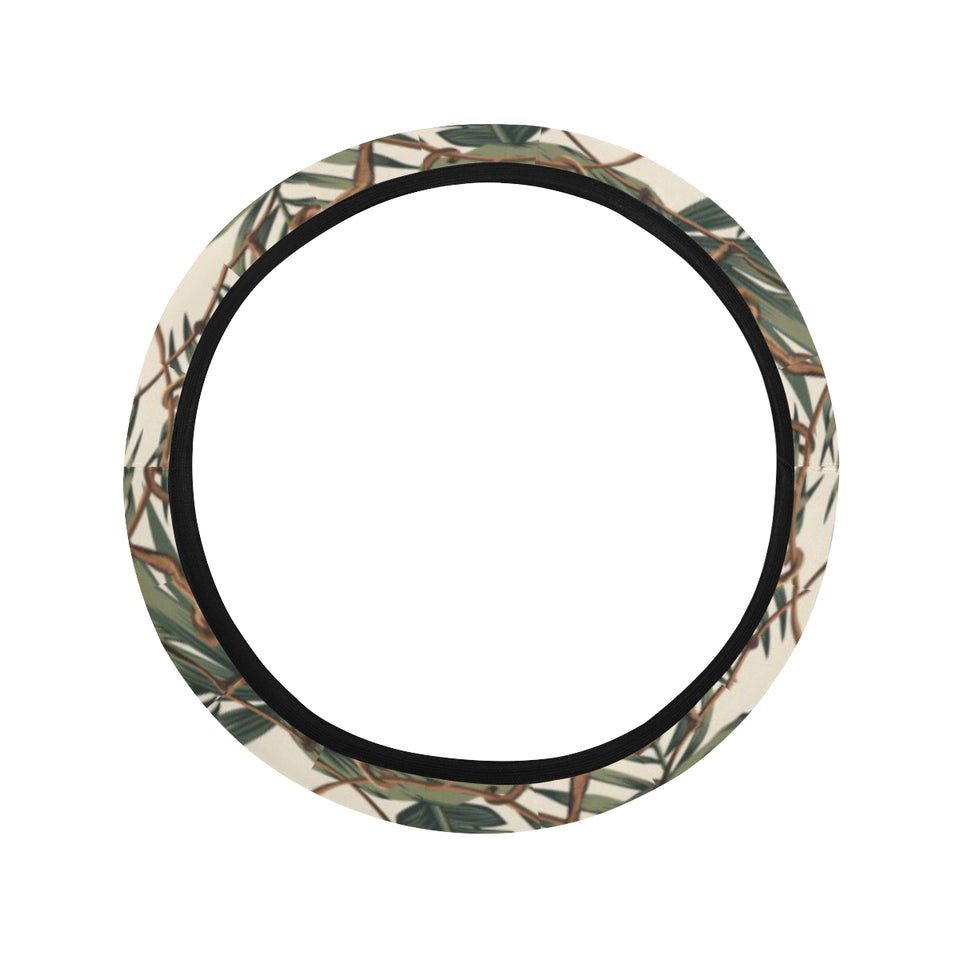 Monkey tropical leaves background Car Steering Wheel Cover