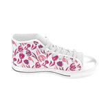 pink sketch tulip pattern Men's High Top Canvas Shoes White