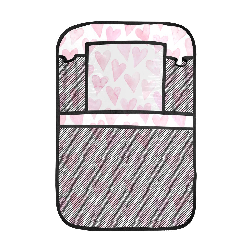 Watercolor pink heart pattern Car Seat Back Organizer