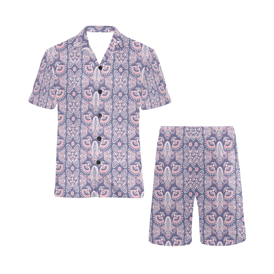 Indian Batik Style pattern Men's V-Neck Short Pajama Set