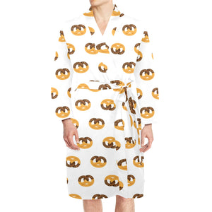 Pretzels Pattern Print Design 02 Men's Long Sleeve Belted Night Robe