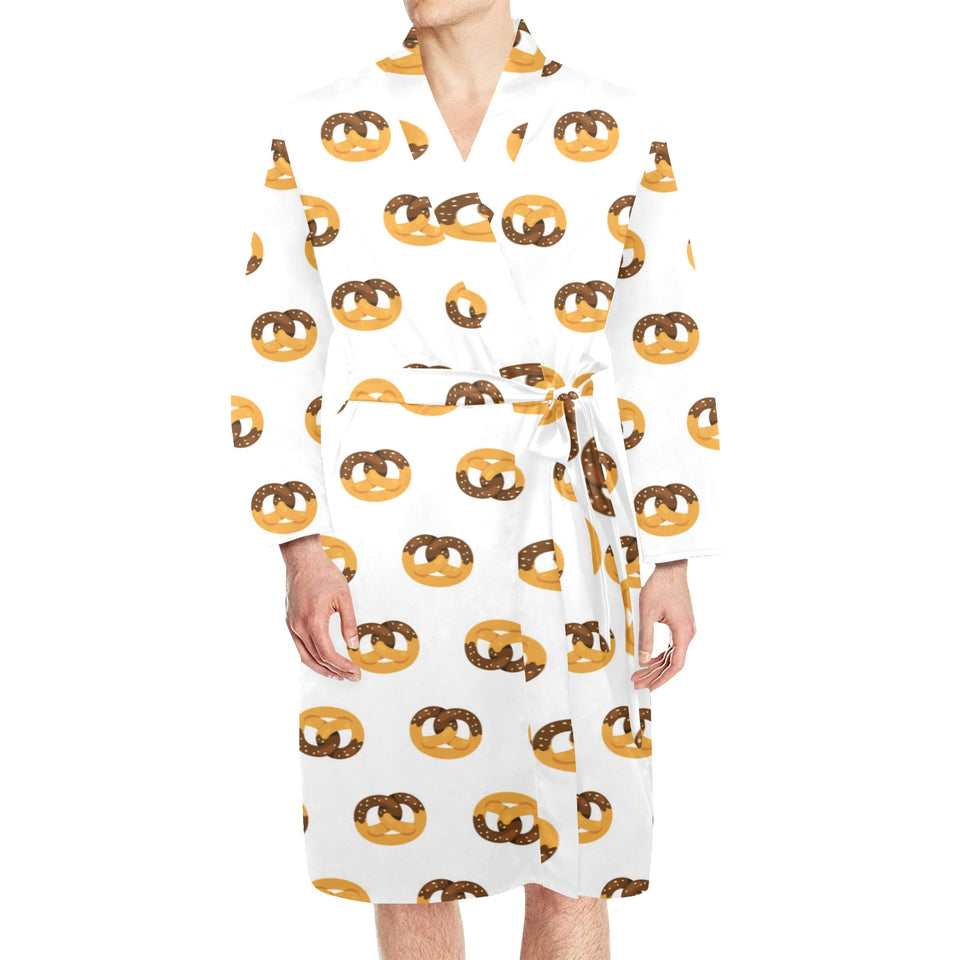 Pretzels Pattern Print Design 02 Men's Long Sleeve Belted Night Robe