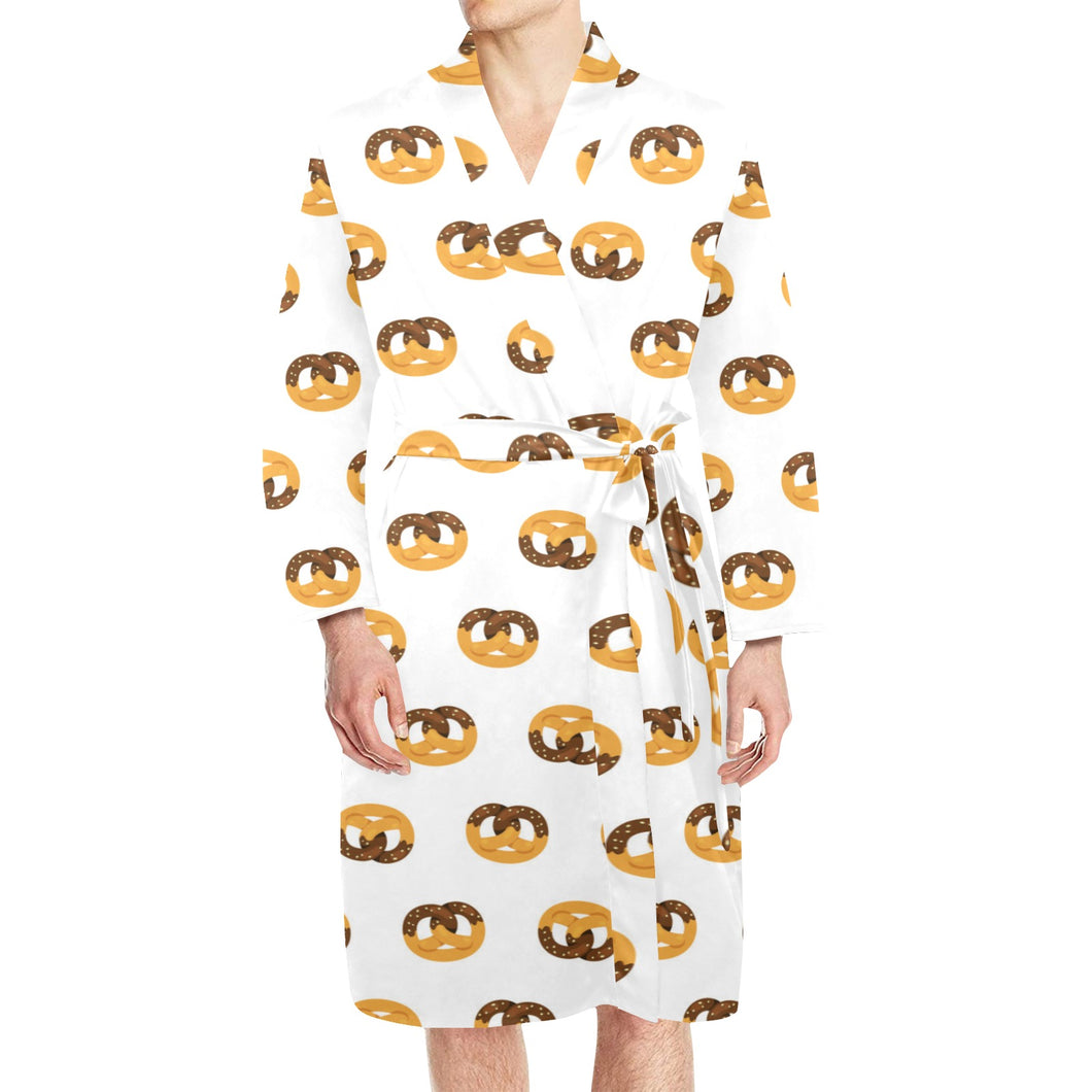 Pretzels Pattern Print Design 02 Men's Long Sleeve Belted Night Robe