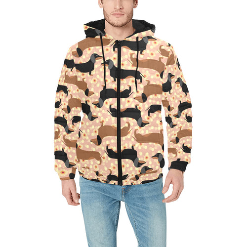 Dachshund floral background Men's Padded Hooded Jacket