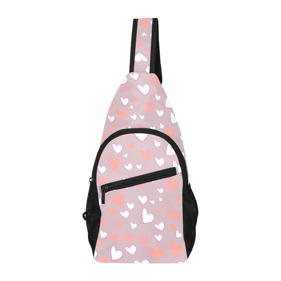 coral white heart pattern All Over Print Chest Bag