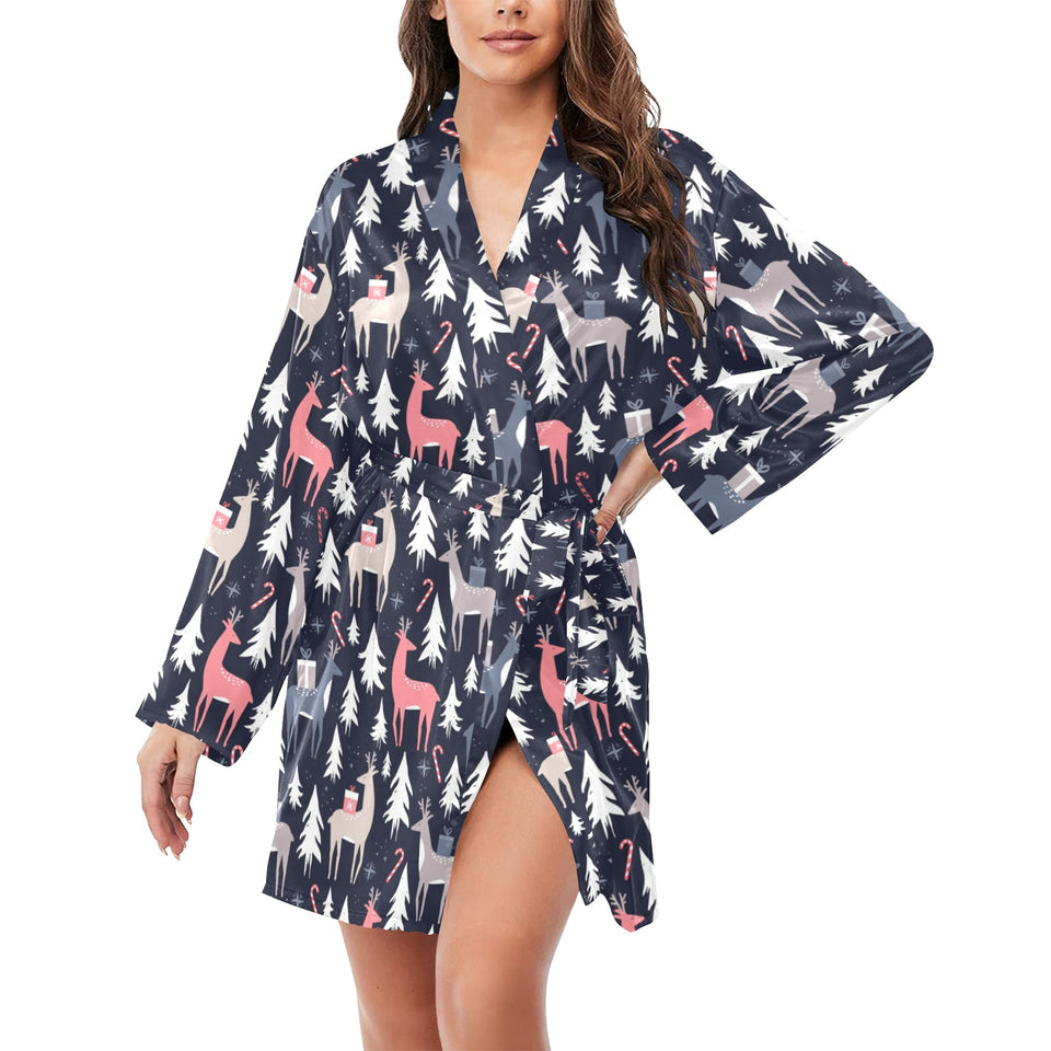 Deers Winter Christmas pattern Women's Long Sleeve Belted Night Robe
