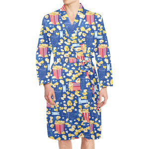 Popcorn Pattern Print Design 01 Men's Long Sleeve Belted Night Robe