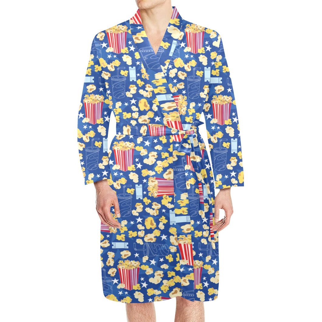 Popcorn Pattern Print Design 01 Men's Long Sleeve Belted Night Robe