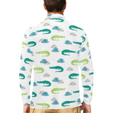 watercolor crocodile pattern Men's Long Sleeve Polo Shirt