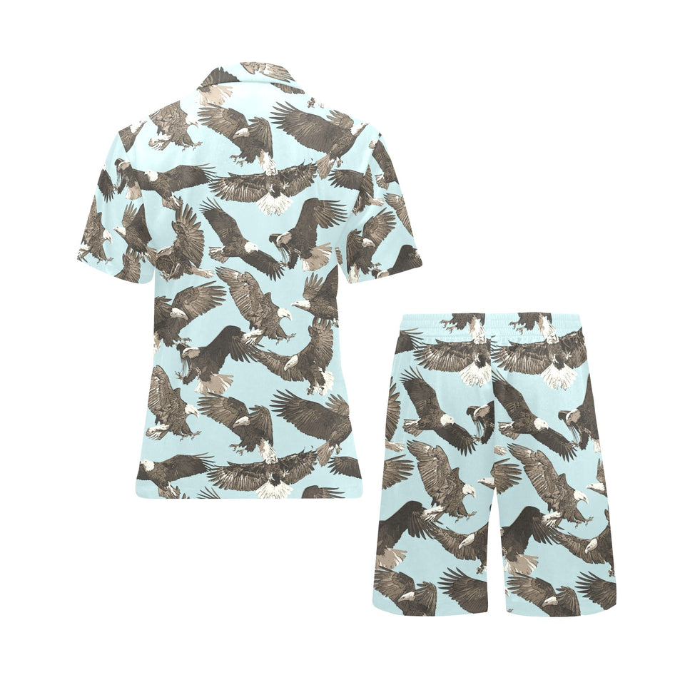 Eagle Pattern Print Design 01 Men's V-Neck Short Pajama Set