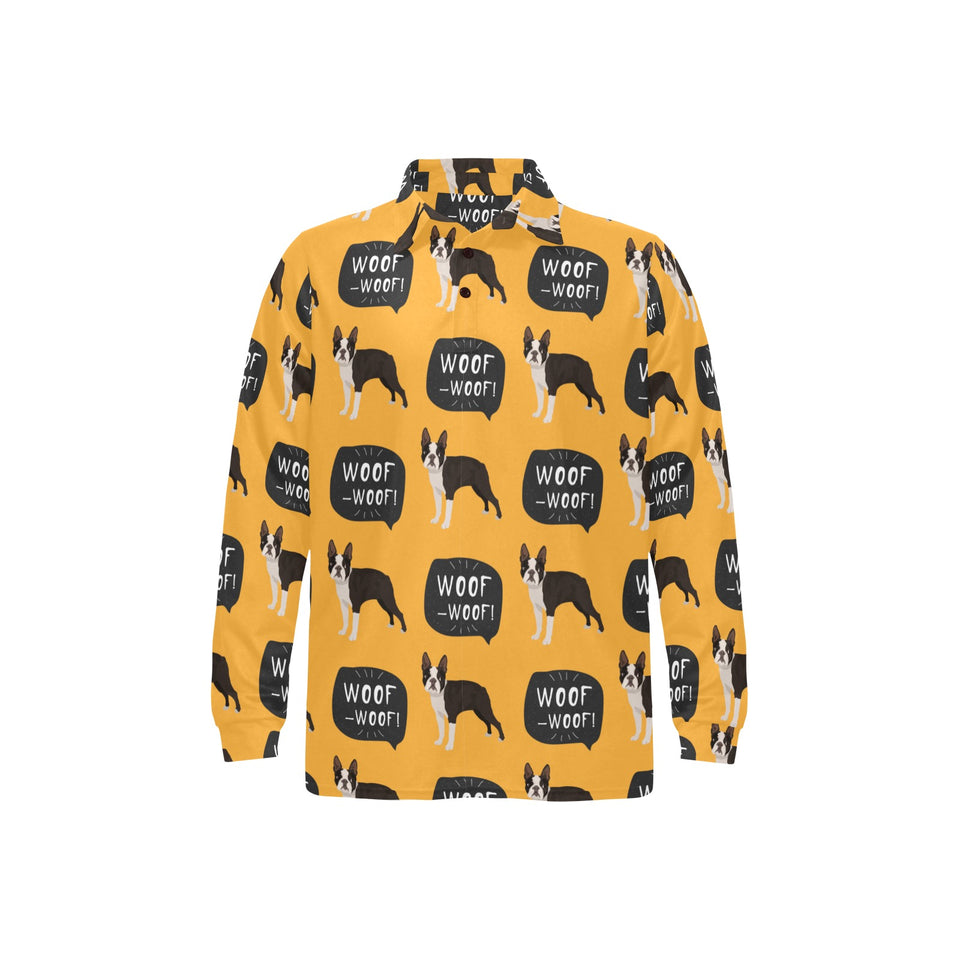 Boston terrier design pattern Men's Long Sleeve Polo Shirt