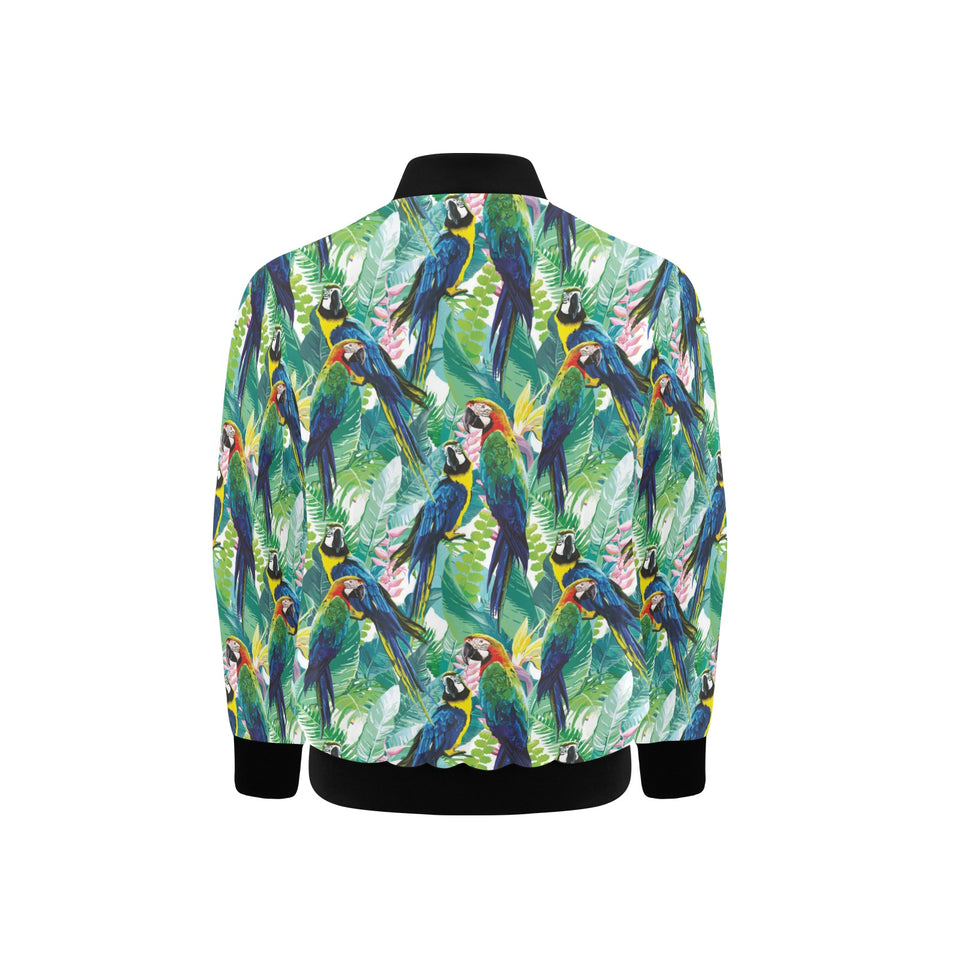 Colorful parrot exotic flower leaves Kids' Boys' Girls' Bomber Jacket