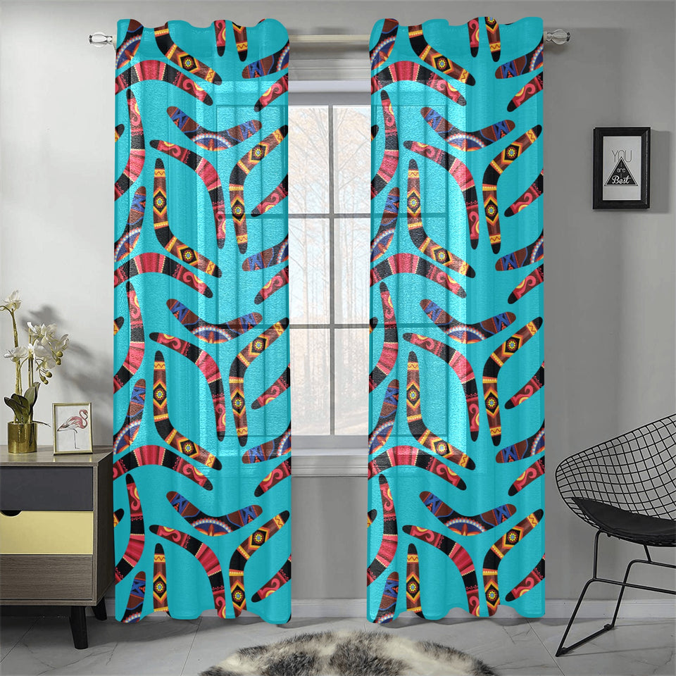 Boomerang Australian aboriginal ornament blue back Gauze Curtain