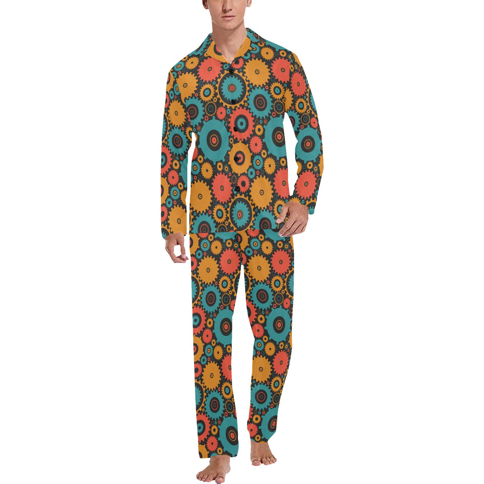 Gear Pattern Print Design 01 Men's Long Pajama Set