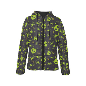 Alien Pattern Print Design 02 Women's Padded Hooded Jacket