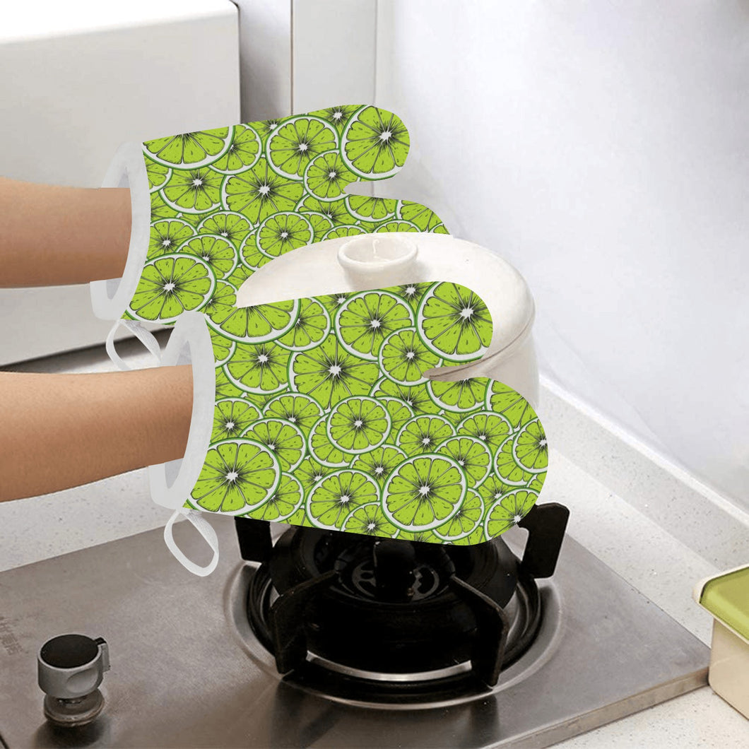 Slices of Lime design pattern Heat Resistant Oven Mitts
